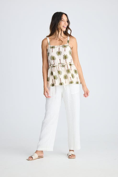 HOLIDAY Alita Top - Ivory Palm Print Shirts &amp; Blouses - Zabecca Living