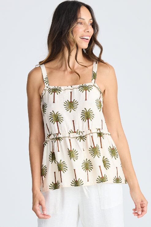 HOLIDAY Alita Top - Ivory Palm Print Shirts &amp; Blouses - Zabecca Living