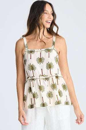 HOLIDAY Alita Top - Ivory Palm Print Shirts & Blouses - Zabecca Living