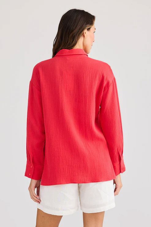 HOLIDAY Coral Shirt - Red Shirts &amp; Blouses - Zabecca Living
