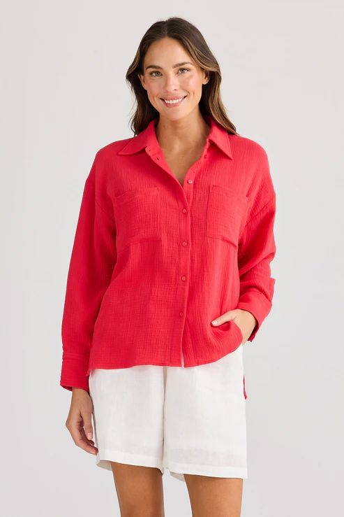 HOLIDAY Coral Shirt - Red Shirts &amp; Blouses - Zabecca Living