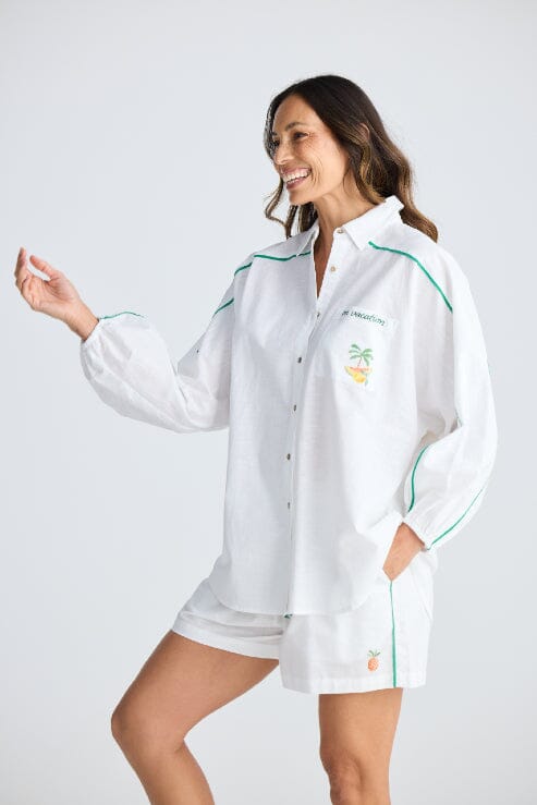 HOLIDAY On Vacation Shirt - White Multi Shirts &amp; Blouses - Zabecca Living