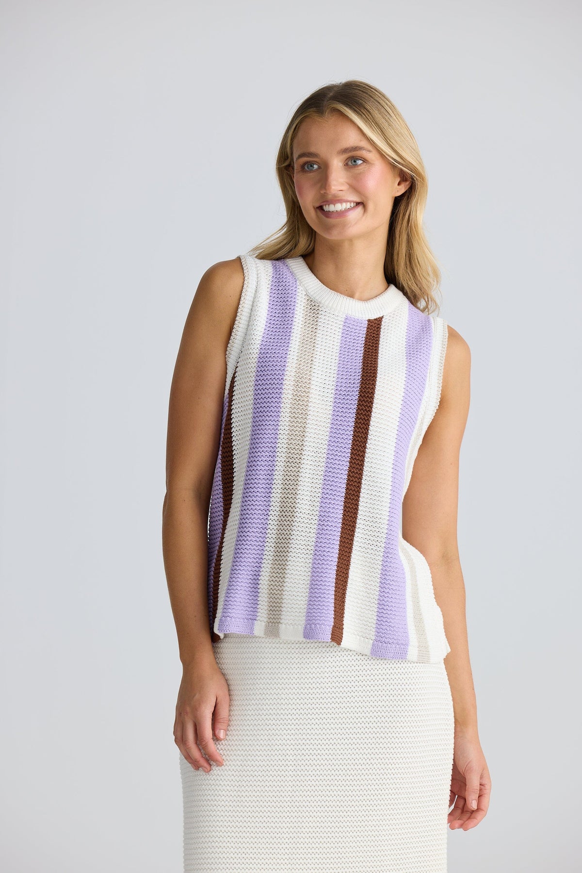 HOMELOVE Darcia Knit Top - Lilac Stripe vest - Zabecca Living