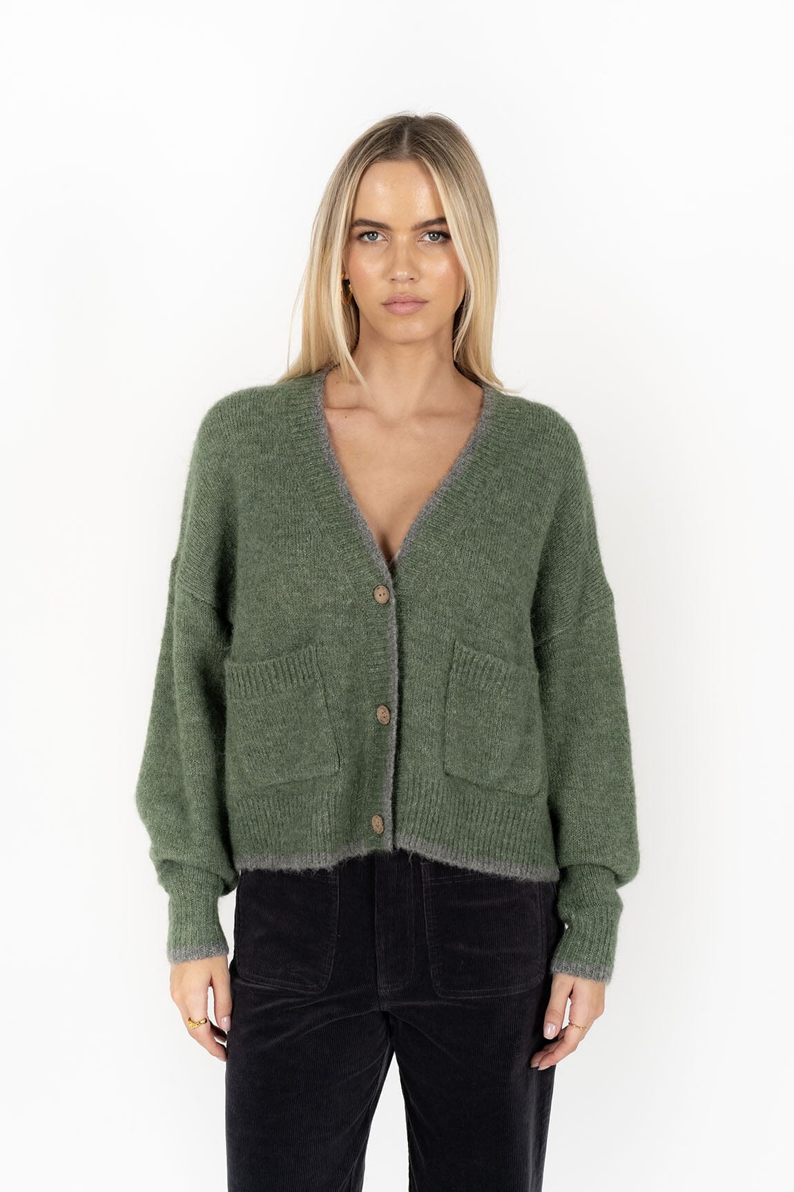 HUMIDITY LIFESTYLE Romi Cardi - Green / Grey CARDIGAN - Zabecca Living