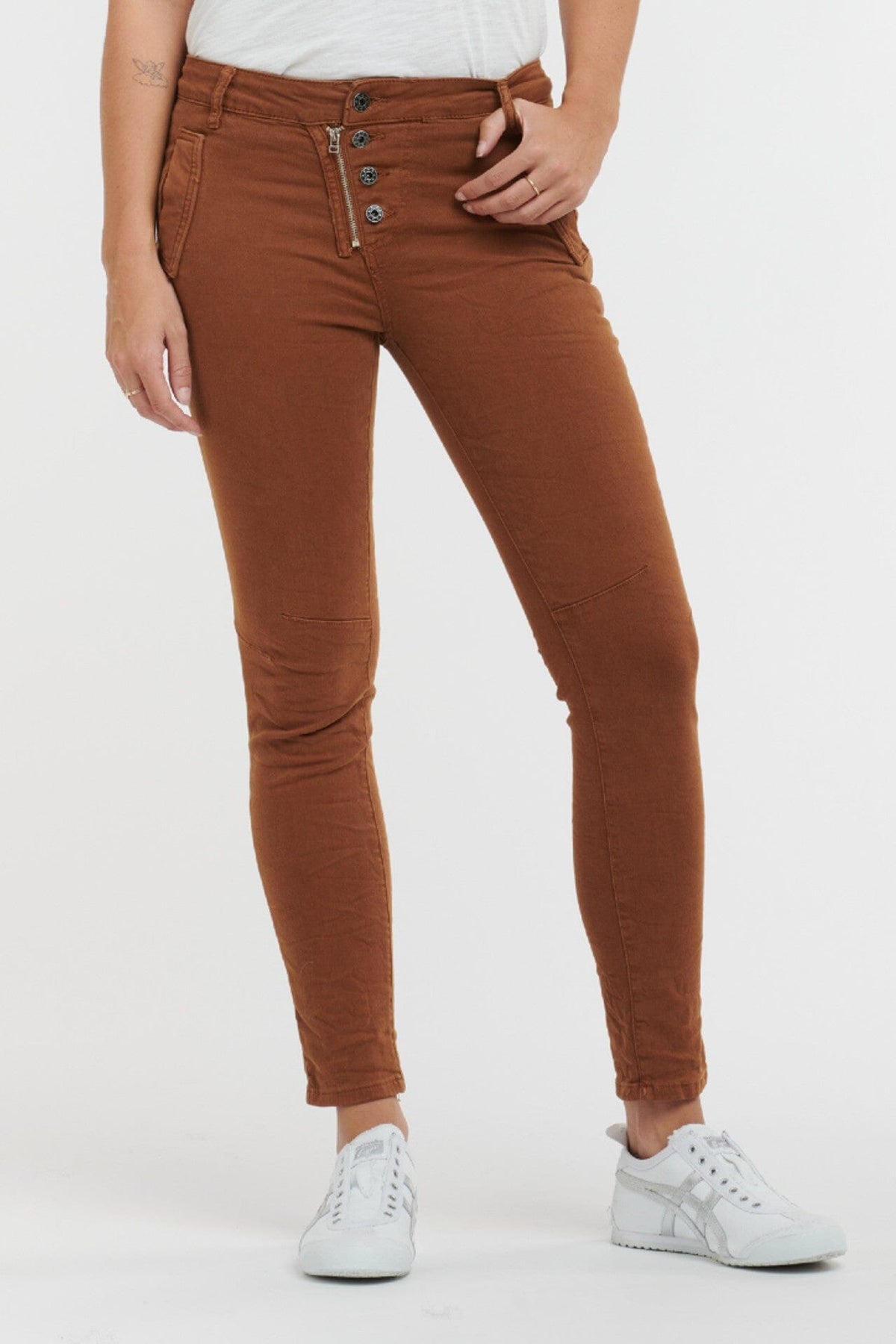 ITALIAN STAR Button Jeans - Brick JEANS - Zabecca Living