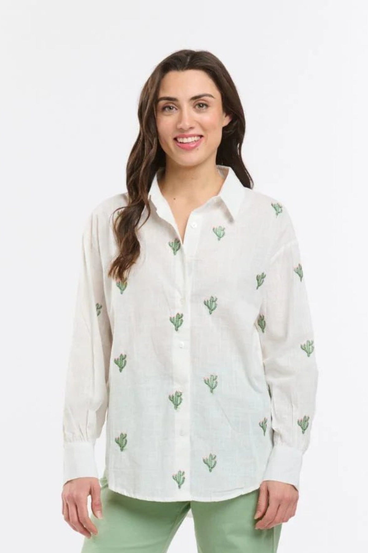 ITALIAN STAR Cactus Shirt - White Shirts &amp; Blouses - Zabecca Living
