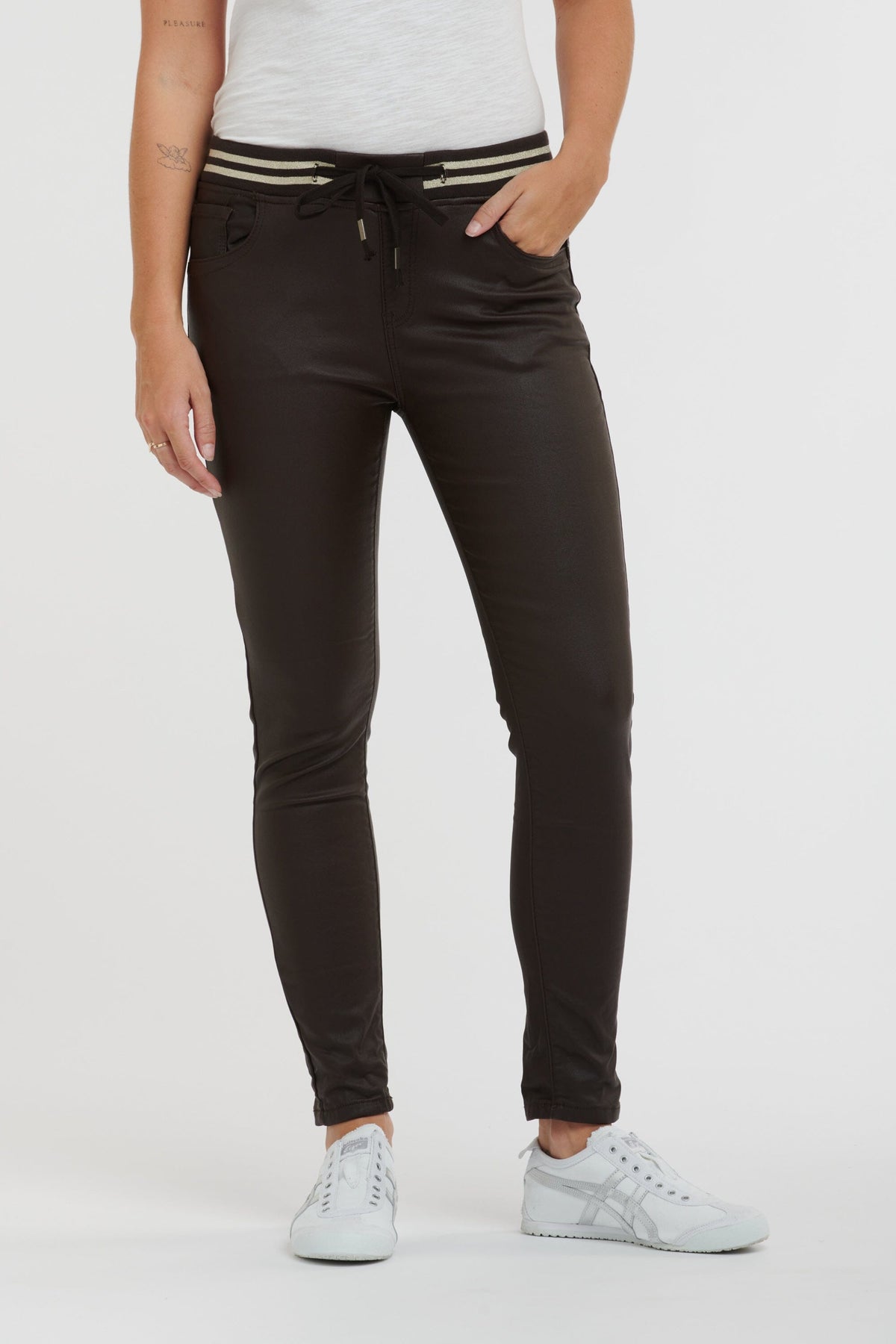 ITALIAN STAR Pleather Tommy Jean - Chocolate JEANS - Zabecca Living