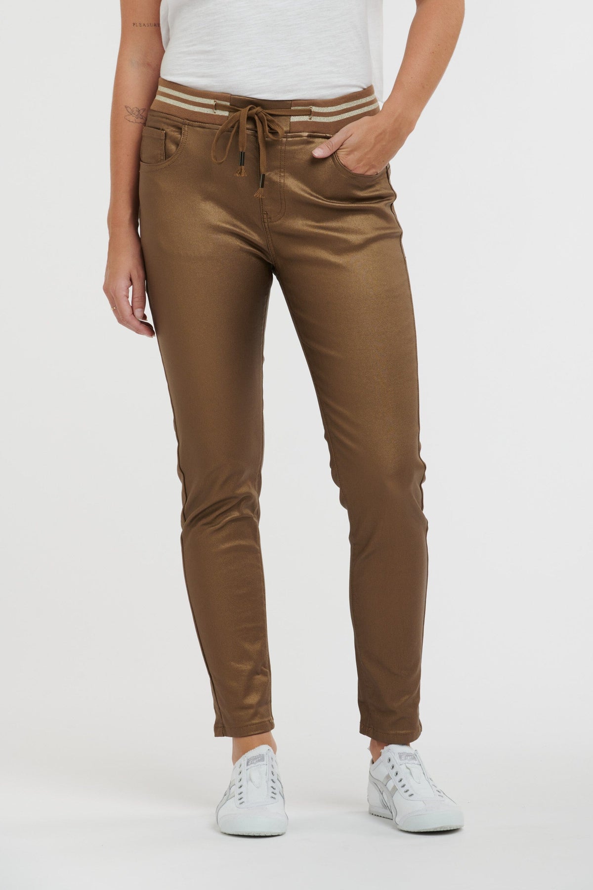 ITALIAN STAR Pleather Tommy Jean - Gold JEANS - Zabecca Living