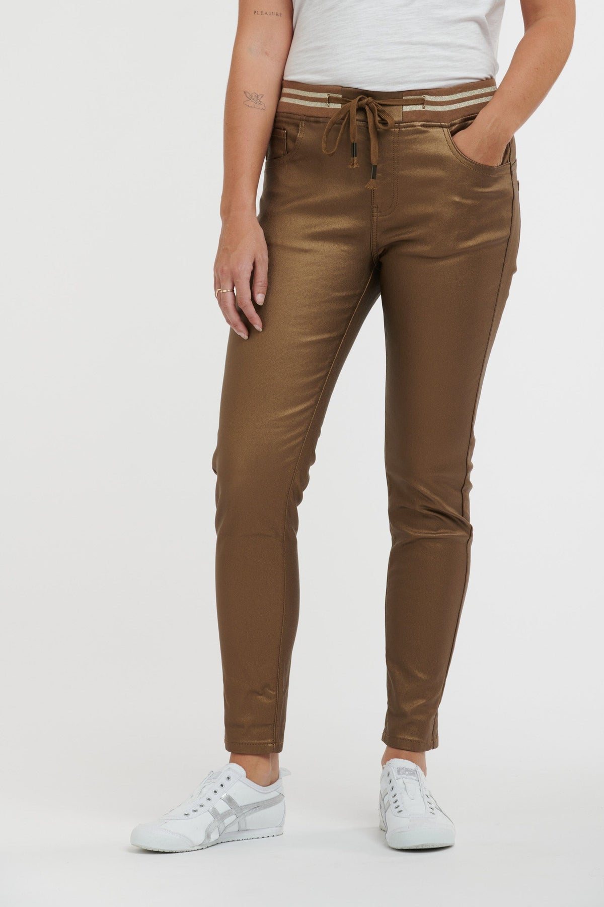 ITALIAN STAR Pleather Tommy Jean - Gold JEANS - Zabecca Living