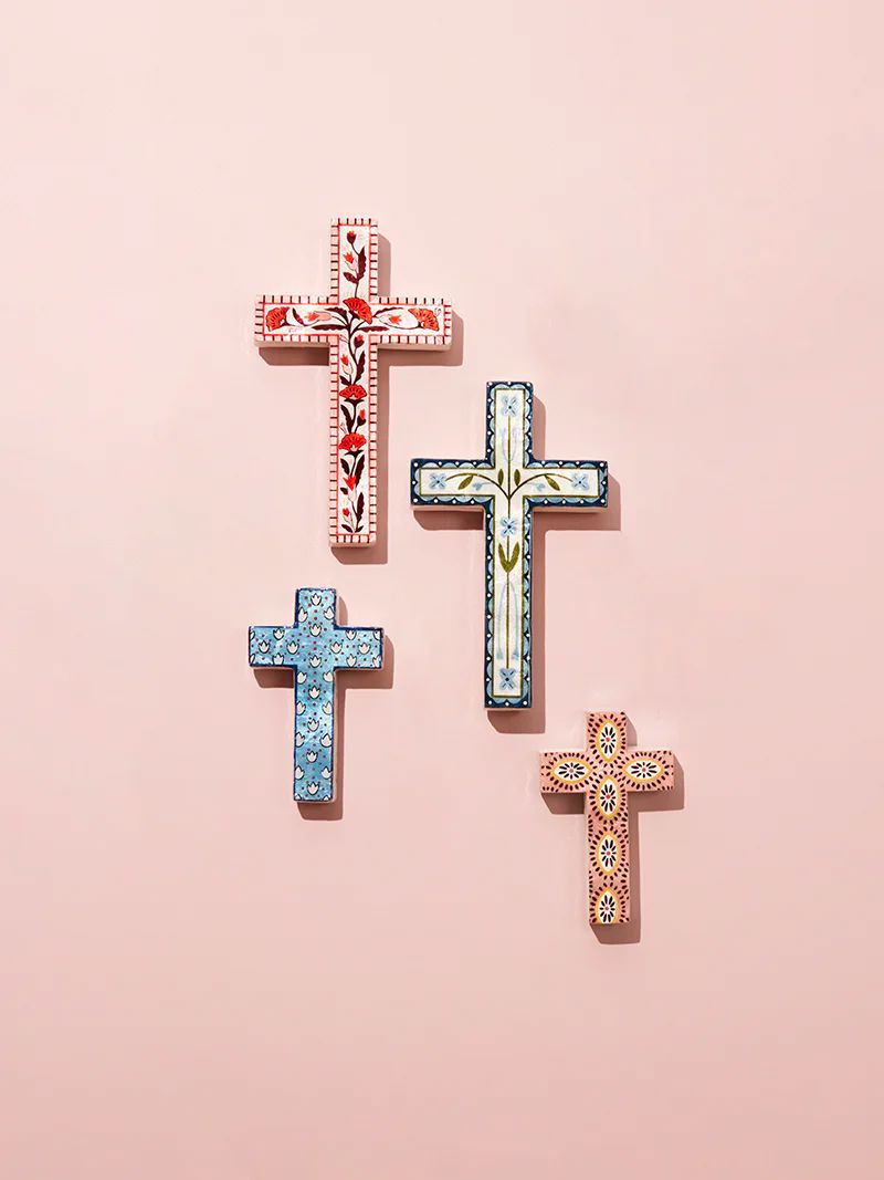 JONES & CO Samira Blue Lotus Small Cross WALL ART - Zabecca Living