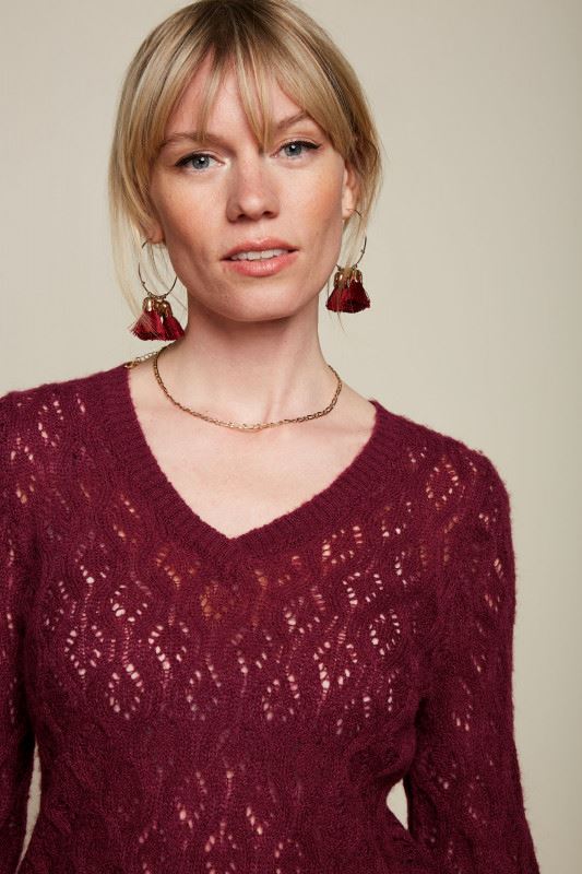 KING LOUIE V Neck Borgo - Cabernet Red Jumpers + Knitwear - Zabecca Living
