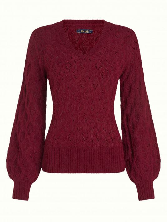 KING LOUIE V Neck Borgo - Cabernet Red Jumpers + Knitwear - Zabecca Living