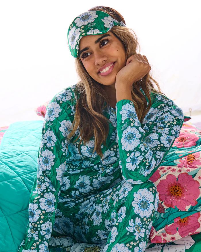 KIP &amp; CO Organic Cotton Long Sleeve Pyjama Top &amp; Slouch Pant Set - Tumbling Flowers Sleepwear - Zabecca Living