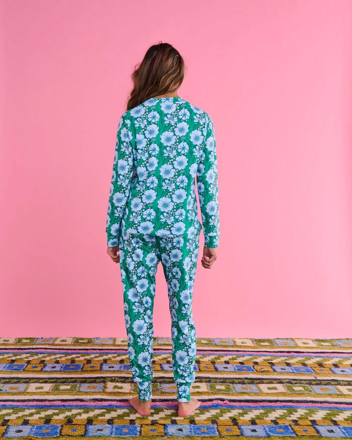 KIP &amp; CO Organic Cotton Long Sleeve Pyjama Top &amp; Slouch Pant Set - Tumbling Flowers Sleepwear - Zabecca Living