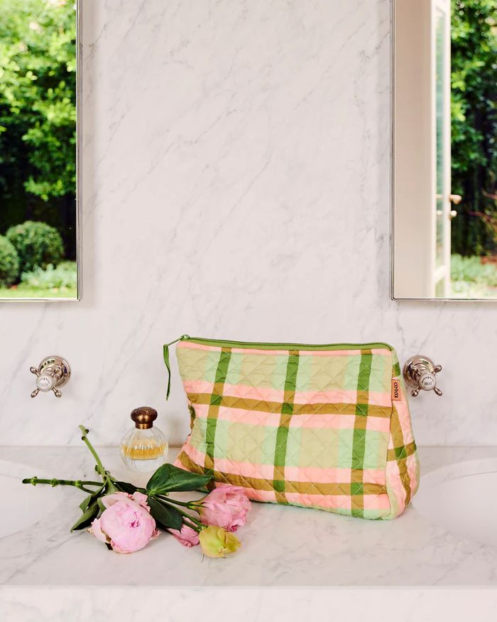 KIP & CO Quilted Cotton Toiletry Purse - Pistachio Tartan toiletry bag - Zabecca Living