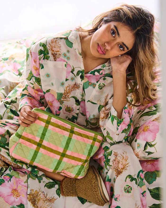 KIP & CO Quilted Cotton Toiletry Purse - Pistachio Tartan toiletry bag - Zabecca Living