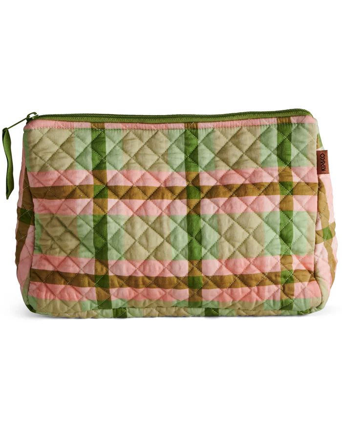 KIP & CO Quilted Cotton Toiletry Purse - Pistachio Tartan toiletry bag - Zabecca Living