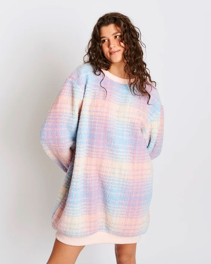 KIP &amp; CO Sherpa Adult Oversized Bedtime Sweater - Pastel Dreams Tartan Sleepwear - Zabecca Living