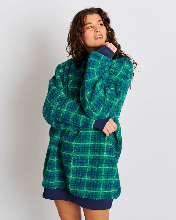 KIP & CO Sherpa Adult Oversized Bedtime Sweater - Wilderness Tartan Sleepwear - Zabecca Living
