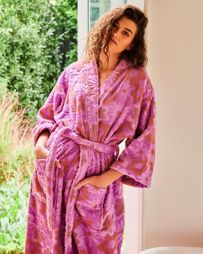 KIP & CO Terry Bath Robe - Peach Fleur Sleepwear - Zabecca Living