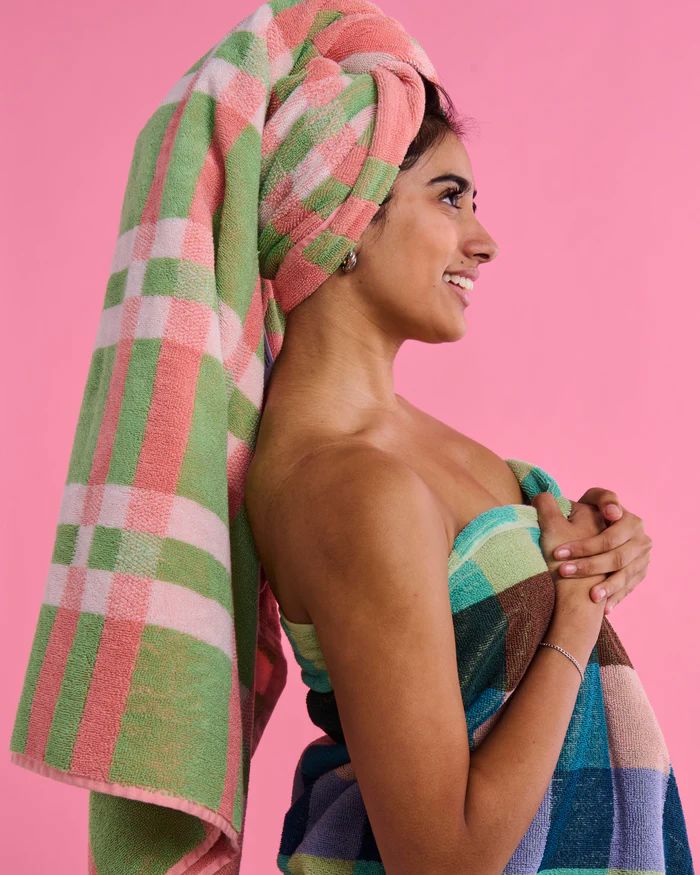 KIP &amp; CO Terry Bath Towel - Pistachio Tartan towel - Zabecca Living