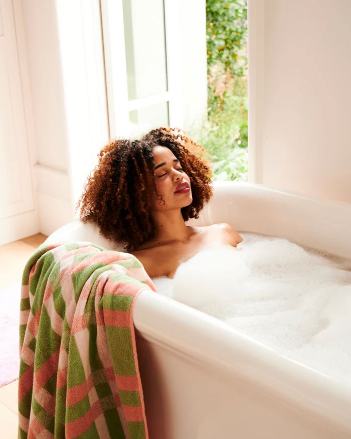 KIP &amp; CO Terry Bath Towel - Pistachio Tartan towel - Zabecca Living