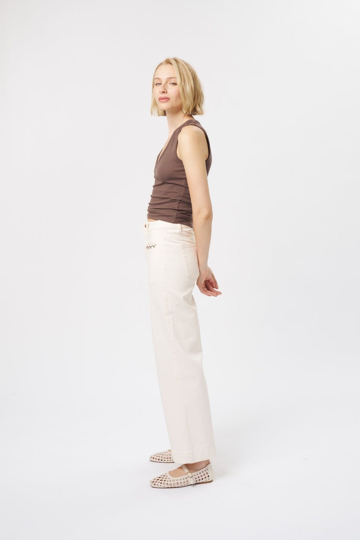 KIREINA Freya Jean Scallop Pocket - Ecru JEANS - Zabecca Living