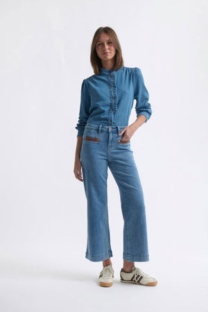 KIREINA Freya Leather Pocket Jean - 70s Blue JEANS - Zabecca Living