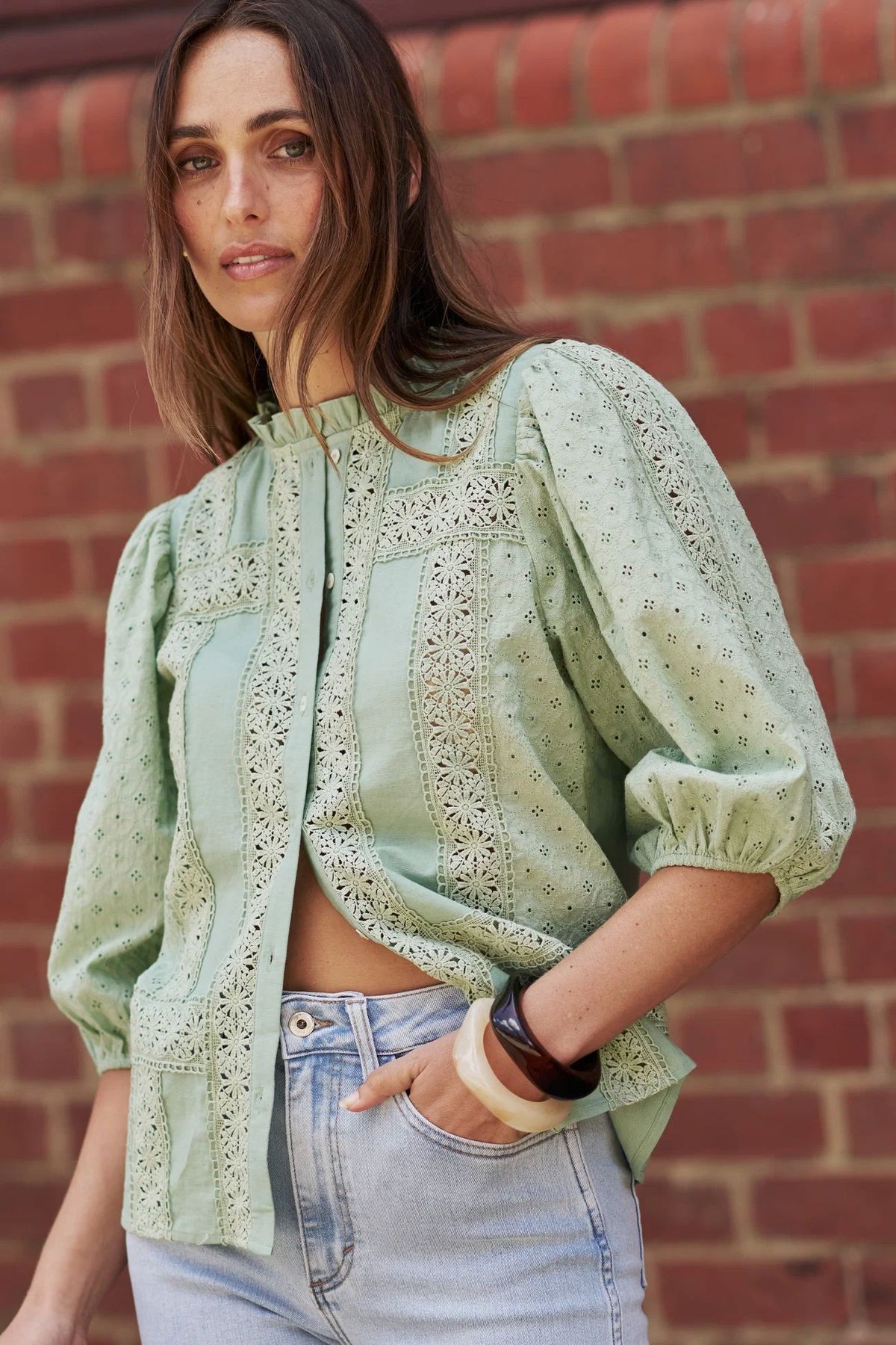 KIREINA Isabella Shirt - Grape Green vest - Zabecca Living