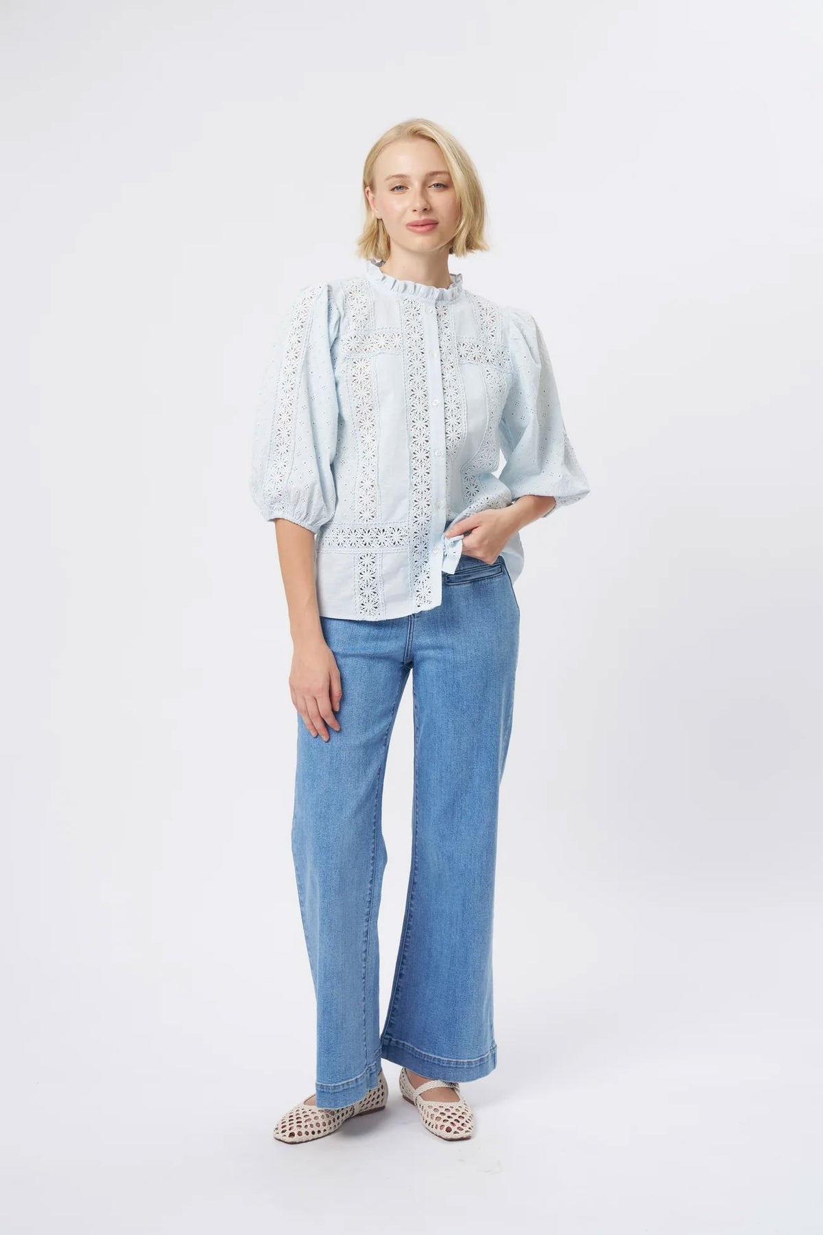 KIREINA Isabella Shirt - Powder Blue vest - Zabecca Living