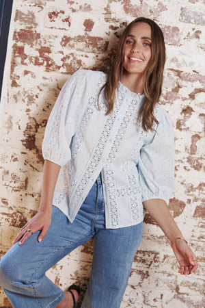 KIREINA Isabella Shirt - Powder Blue vest - Zabecca Living