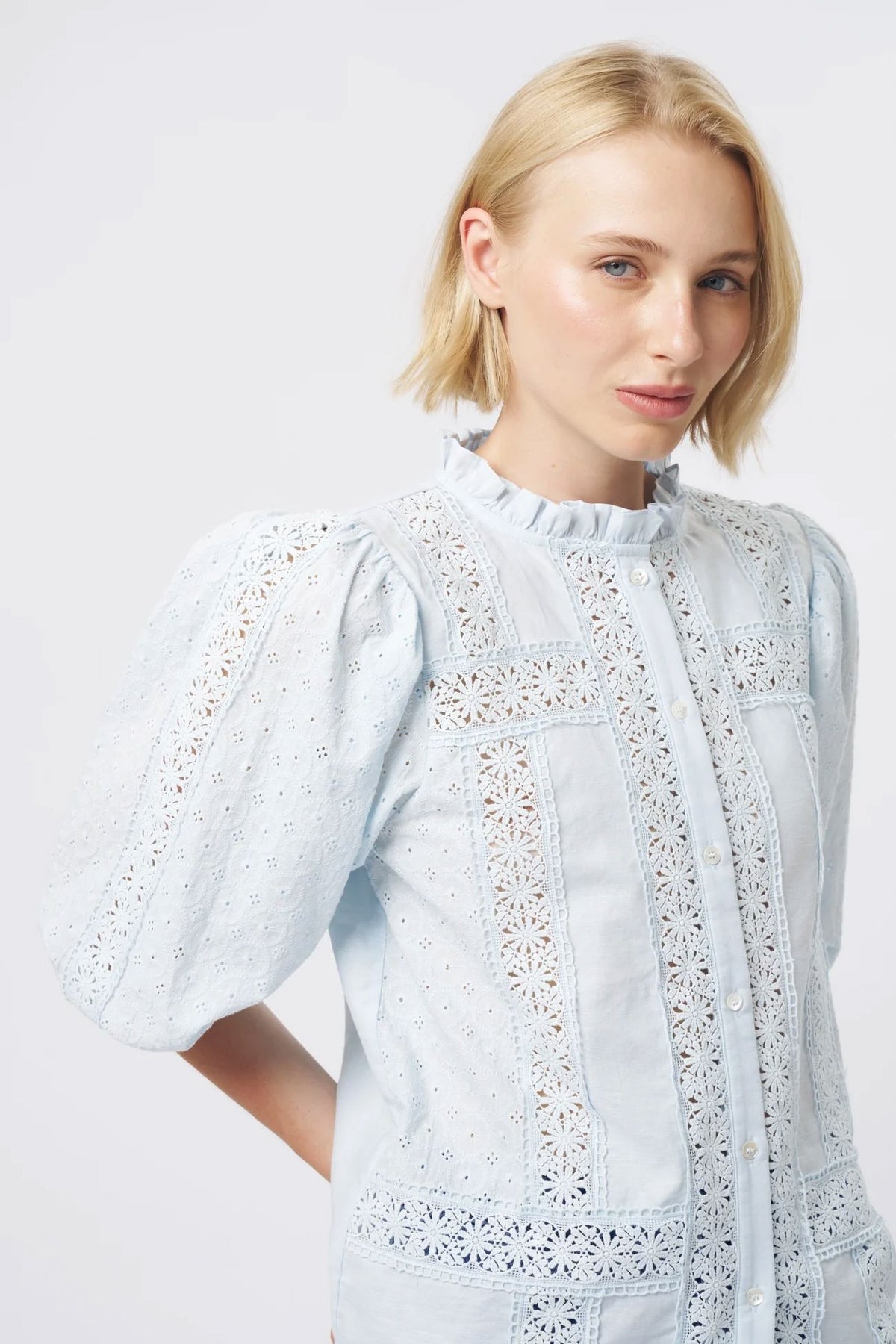 KIREINA Isabella Shirt - Powder Blue vest - Zabecca Living