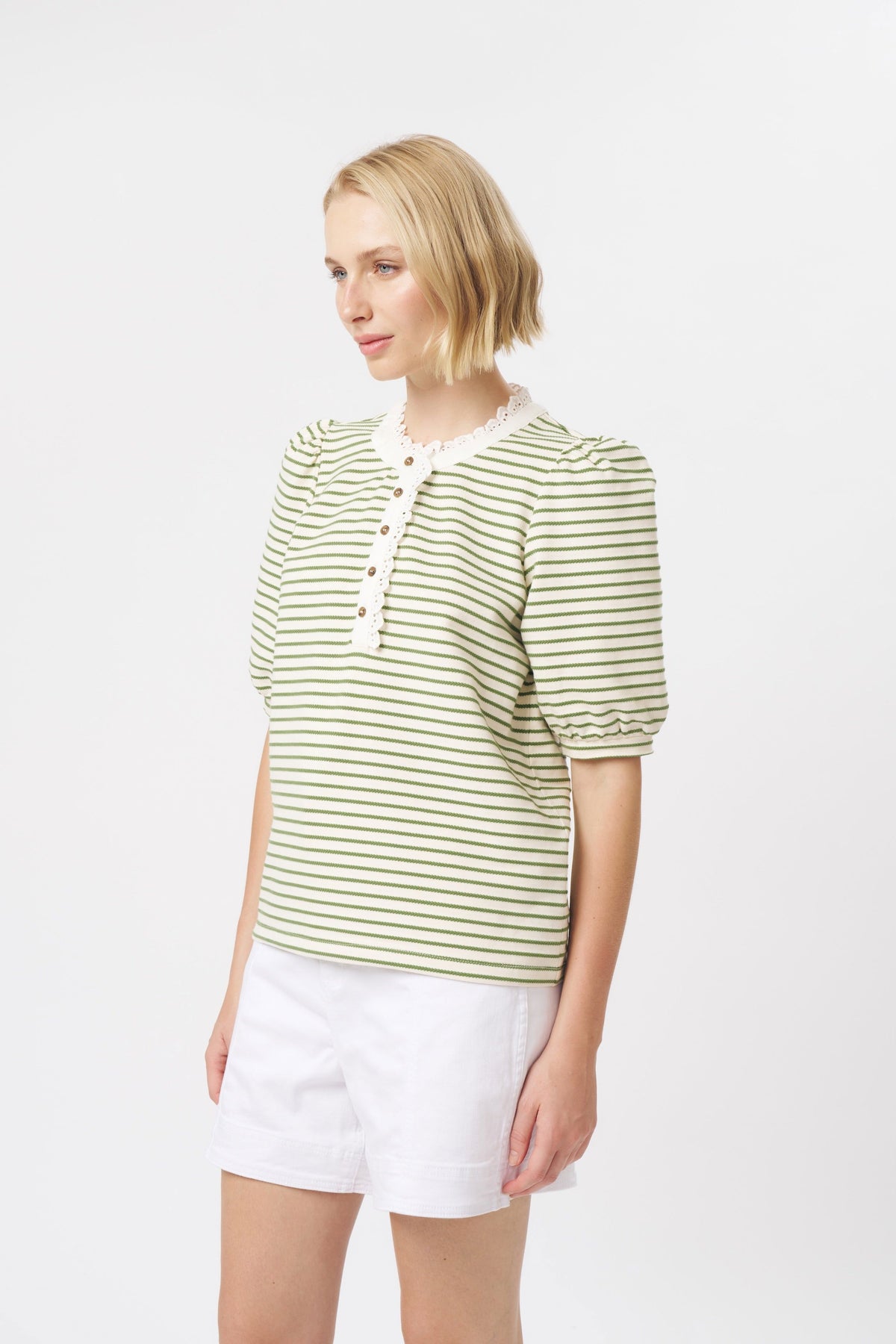 KIREINA Jacqueline Top -White with Green Stripe vest - Zabecca Living