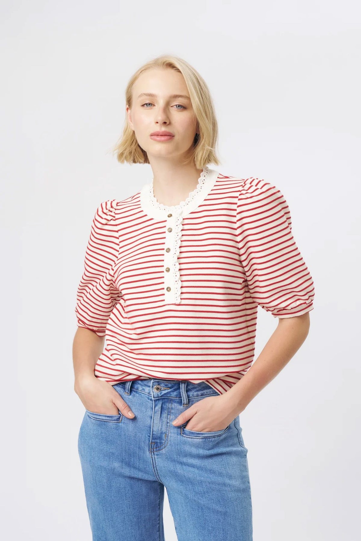 KIREINA Jacqueline Top -White with Red Stripe vest - Zabecca Living