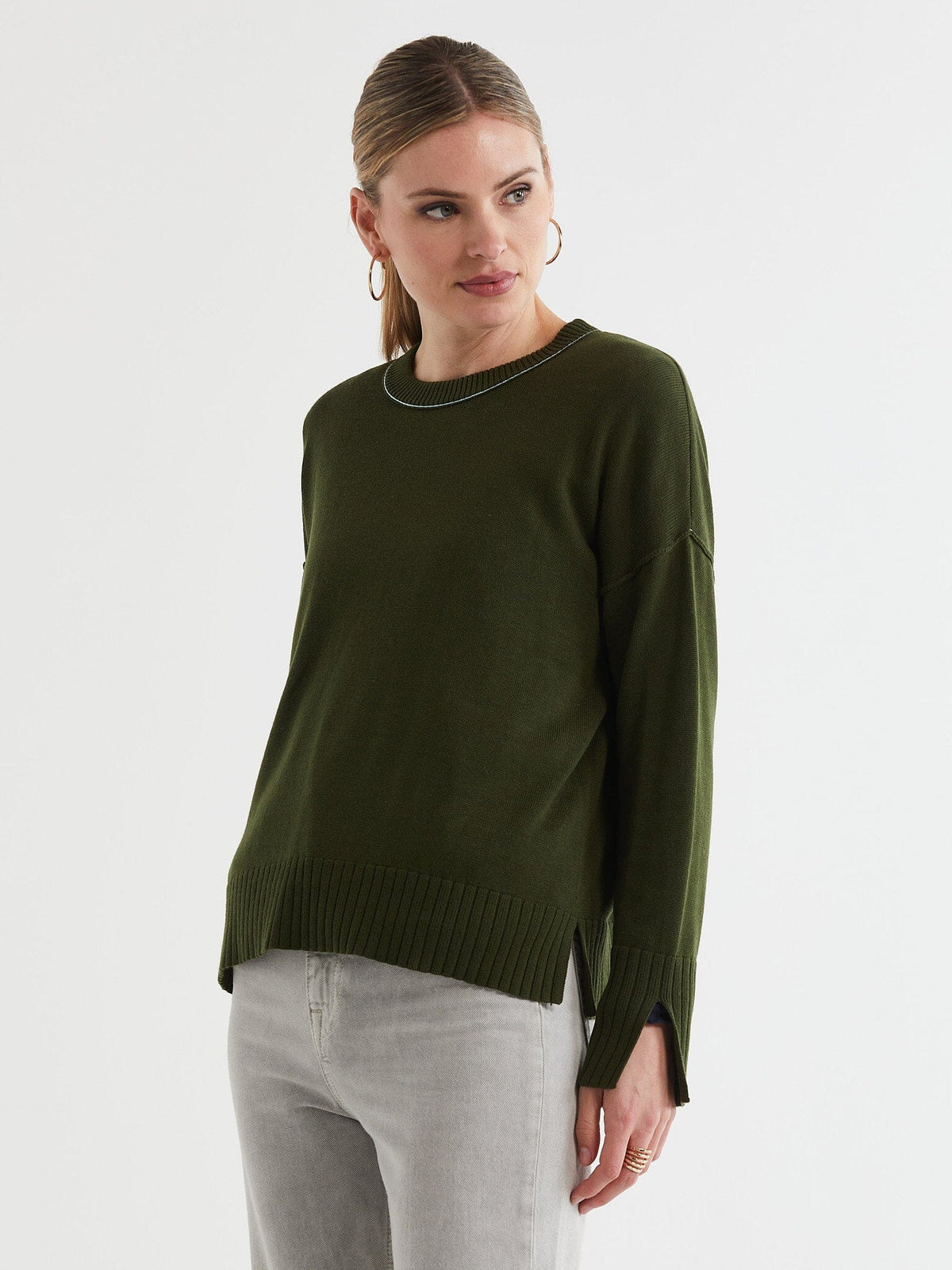 LD & Co Basic Crew Jumper - Olive Jumpers + Knitwear - Zabecca Living