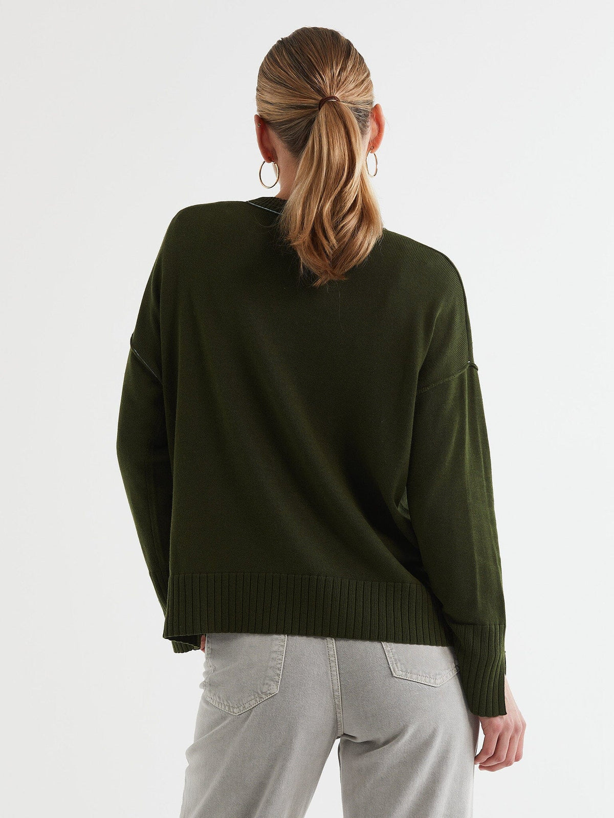 LD & Co Basic Crew Jumper - Olive Jumpers + Knitwear - Zabecca Living