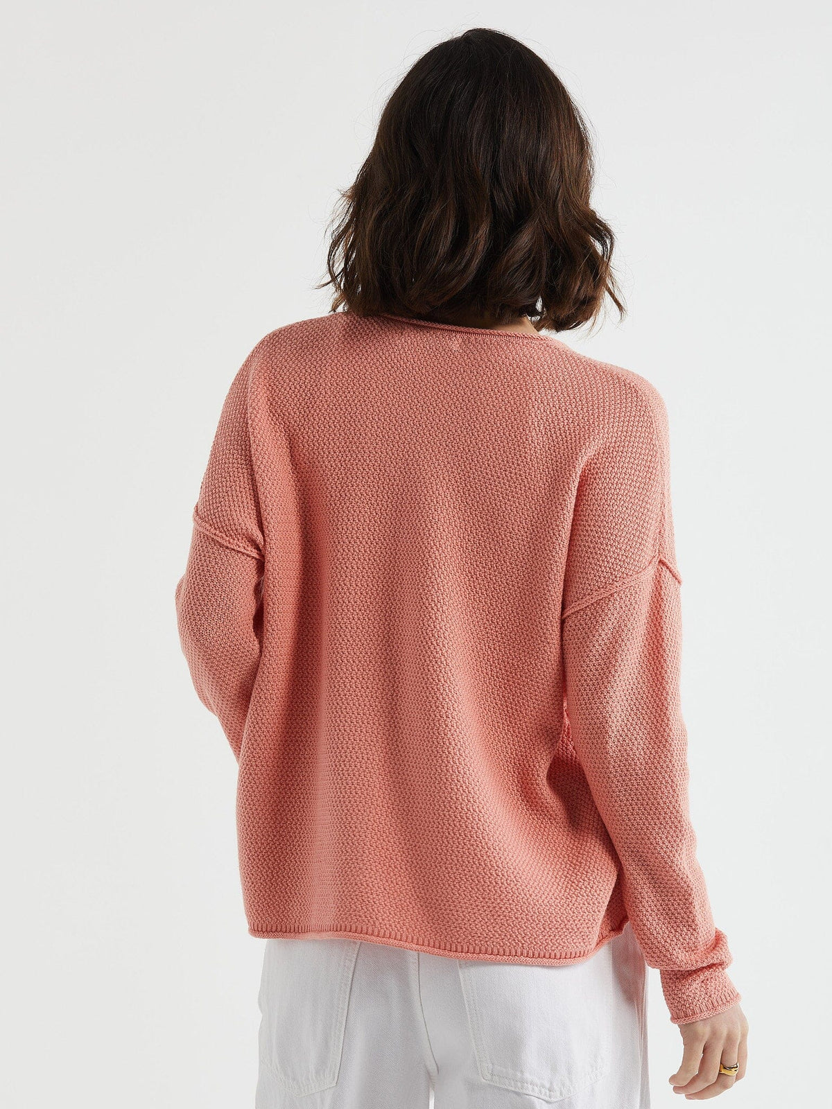 LD &amp; Co Birdseye V Jumper - Peach Jumpers + Knitwear - Zabecca Living