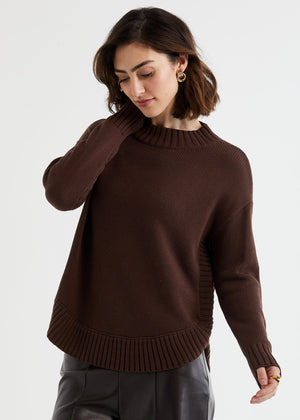 LD & CO Cotton Mock Turtle - Chocolate Jumpers + Knitwear - Zabecca Living
