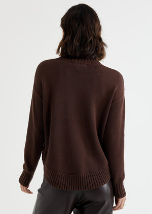 LD & CO Cotton Mock Turtle - Chocolate Jumpers + Knitwear - Zabecca Living