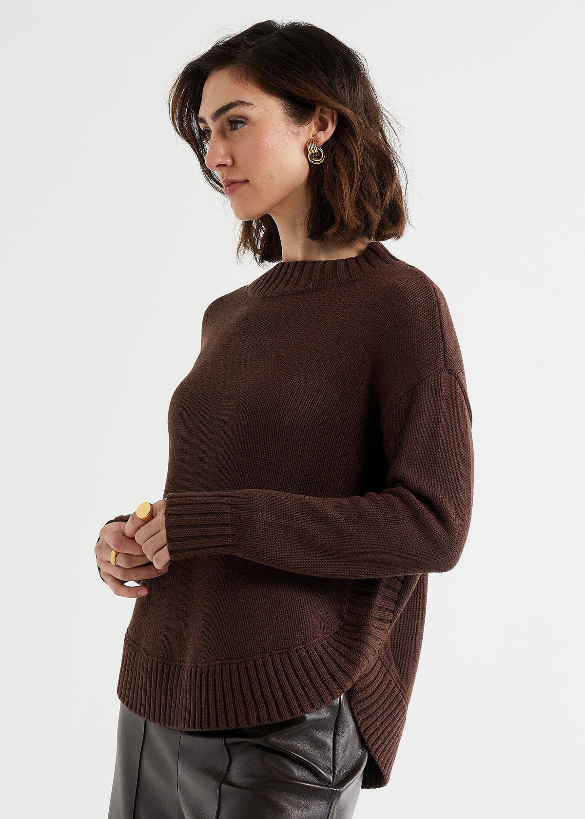 LD & CO Cotton Mock Turtle - Chocolate Jumpers + Knitwear - Zabecca Living