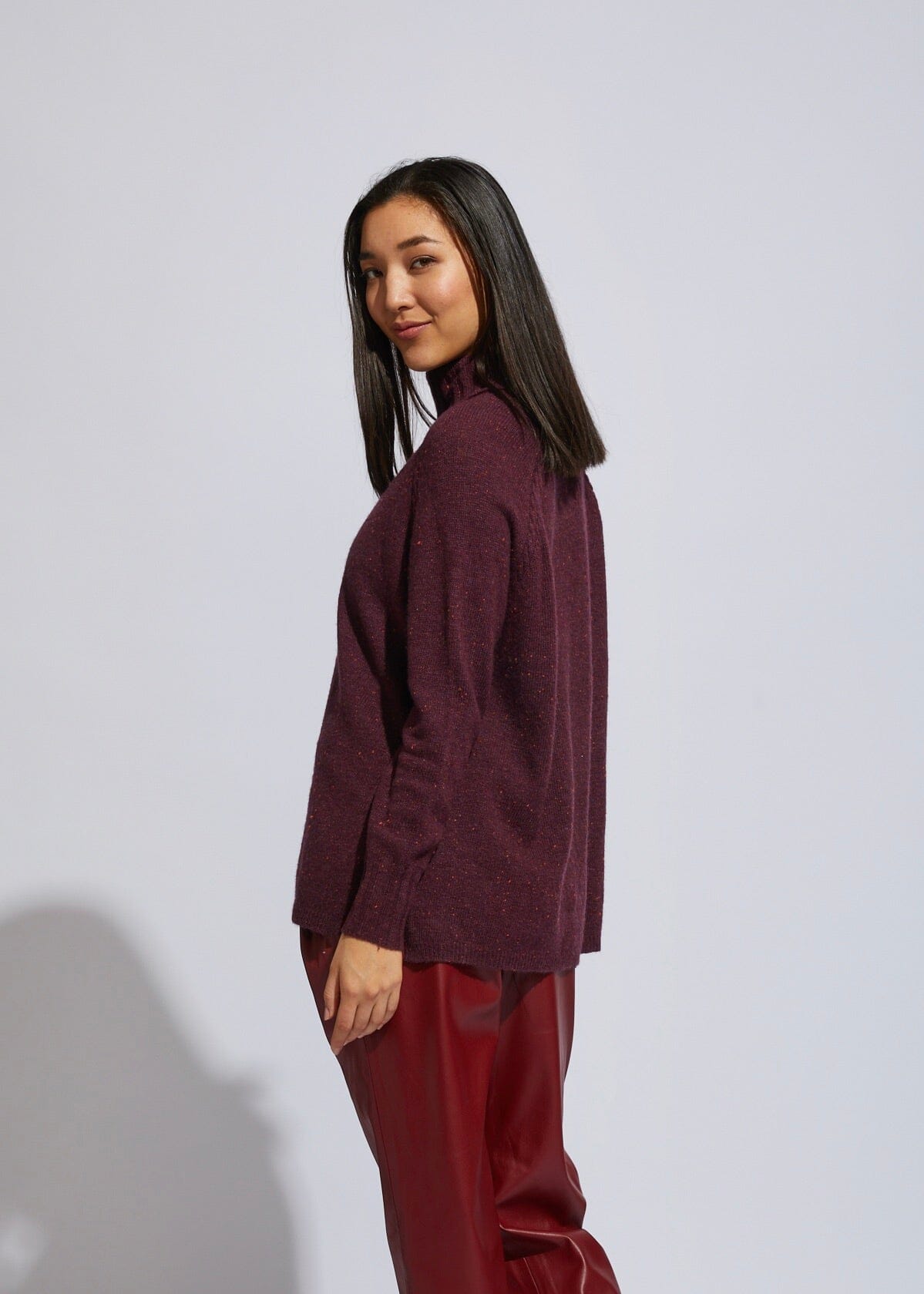 LD & CO Fleck Roll Neck Jumper - Claret Jumpers + Knitwear - Zabecca Living