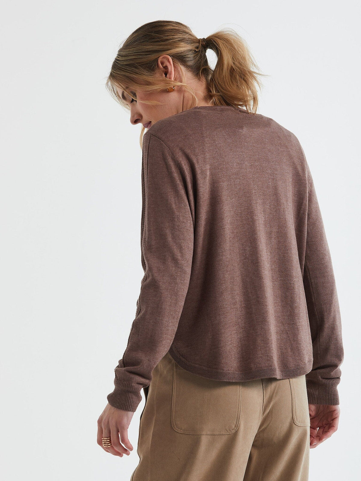 LD & Co Rounded Bottom V-Neck Jumper - Bark Jumpers + Knitwear - Zabecca Living