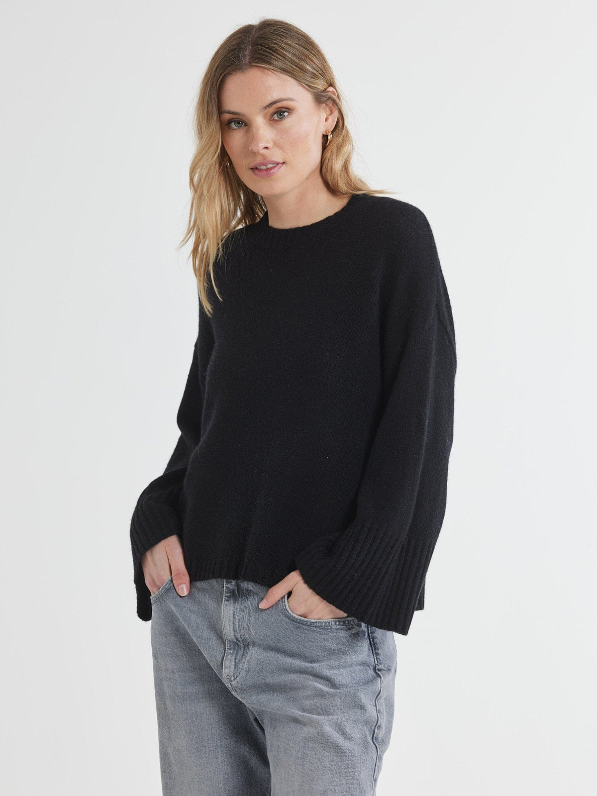 LD &amp; Co Wide Sleeve Crew Jumper - Black Jumpers + Knitwear - Zabecca Living