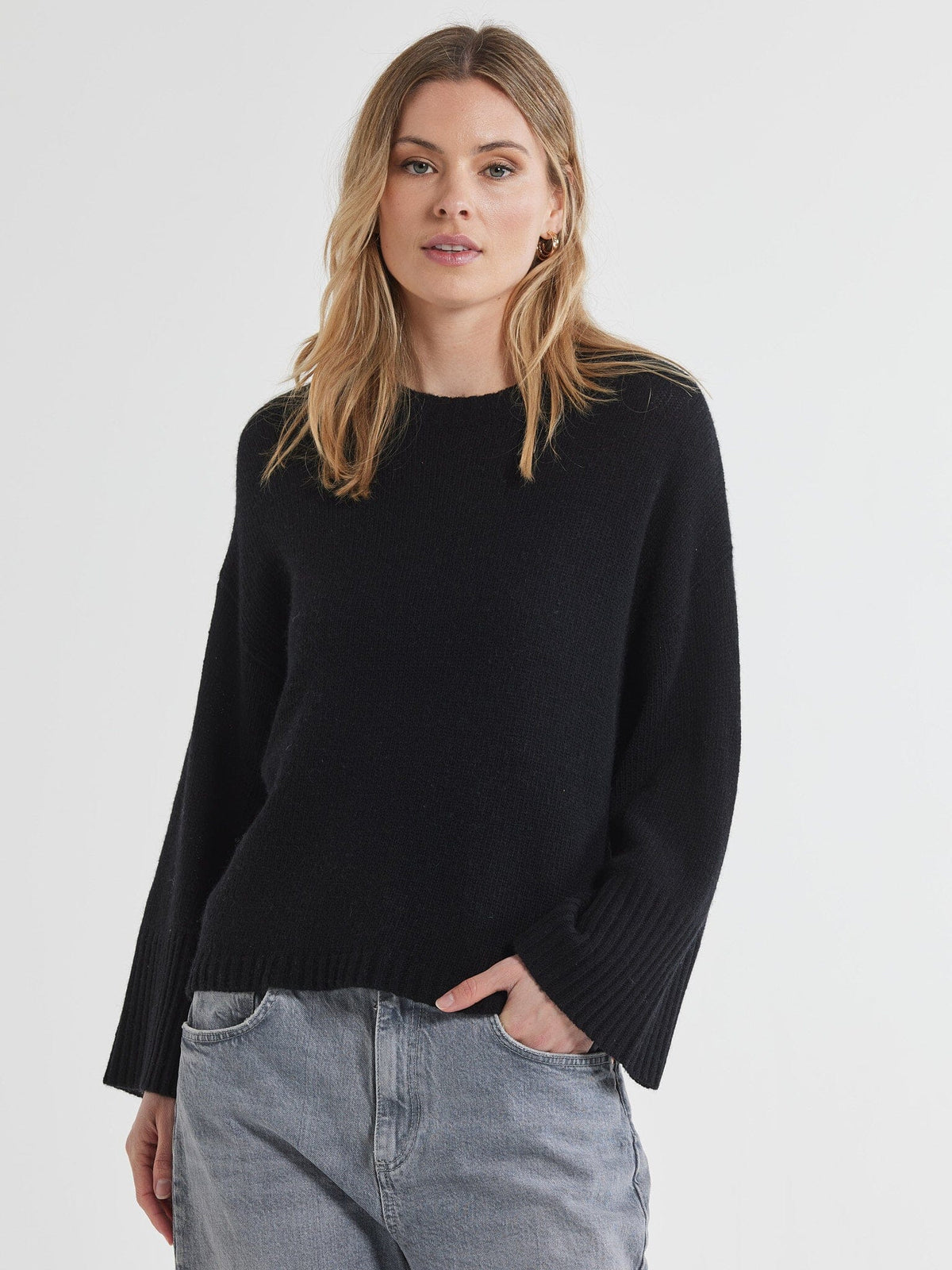 LD &amp; Co Wide Sleeve Crew Jumper - Black Jumpers + Knitwear - Zabecca Living
