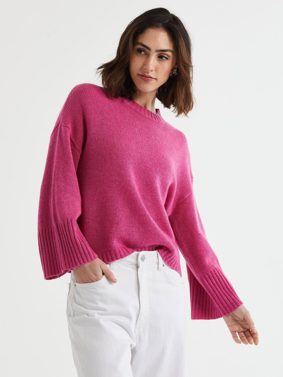 LD &amp; Co Wide Sleeve Crew Jumper - Grape Jumpers + Knitwear - Zabecca Living