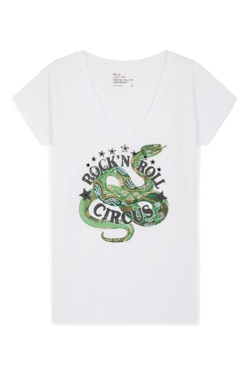 LEON &amp; HARPER Tonton Snaake T-shirt - White Tee - Zabecca Living