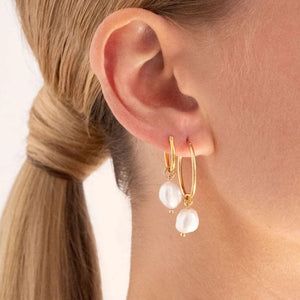 LINDA TAHIJA Baroque Pearl Basic Hoop Earrings - Gold Plated Earrings - Zabecca Living