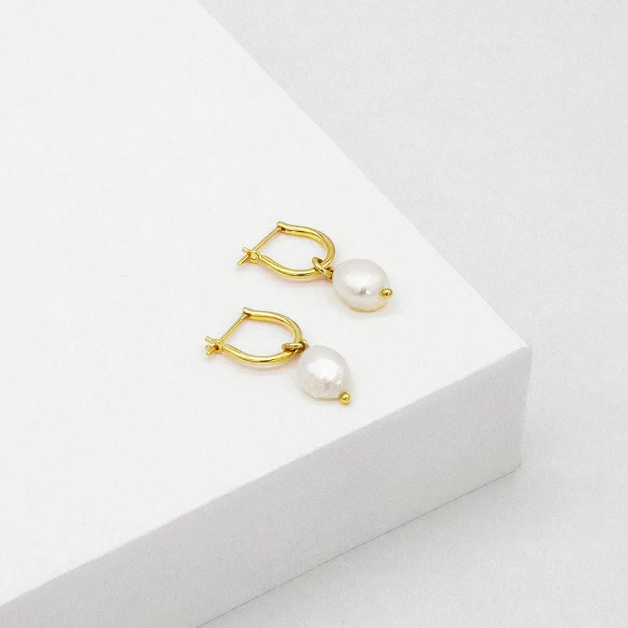 LINDA TAHIJA Baroque Pearl Basic Hoop Earrings - Gold Plated Earrings - Zabecca Living