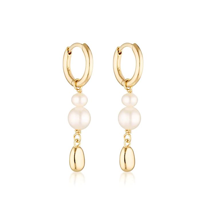 LINDA TAHIJA Brook Pearl Huggie Earrings - Gold Plated Earrings - Zabecca Living