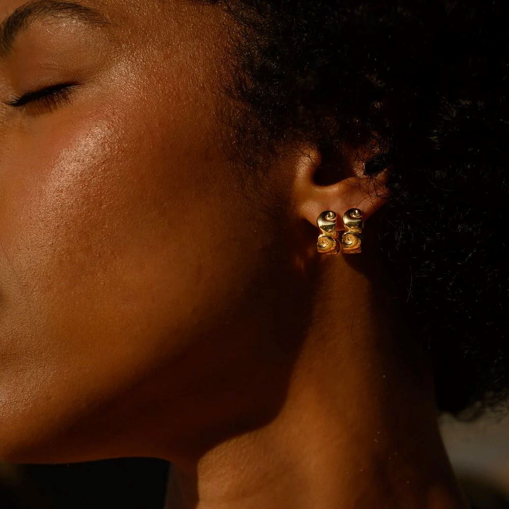 LINDA TAHIJA Nautilus Huggie Earrings - Gold Plated Earrings - Zabecca Living